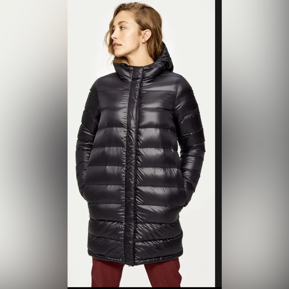 Lole Atelier Down Jacket Black Hood Size Small Insulation 600 Two Way Zipper